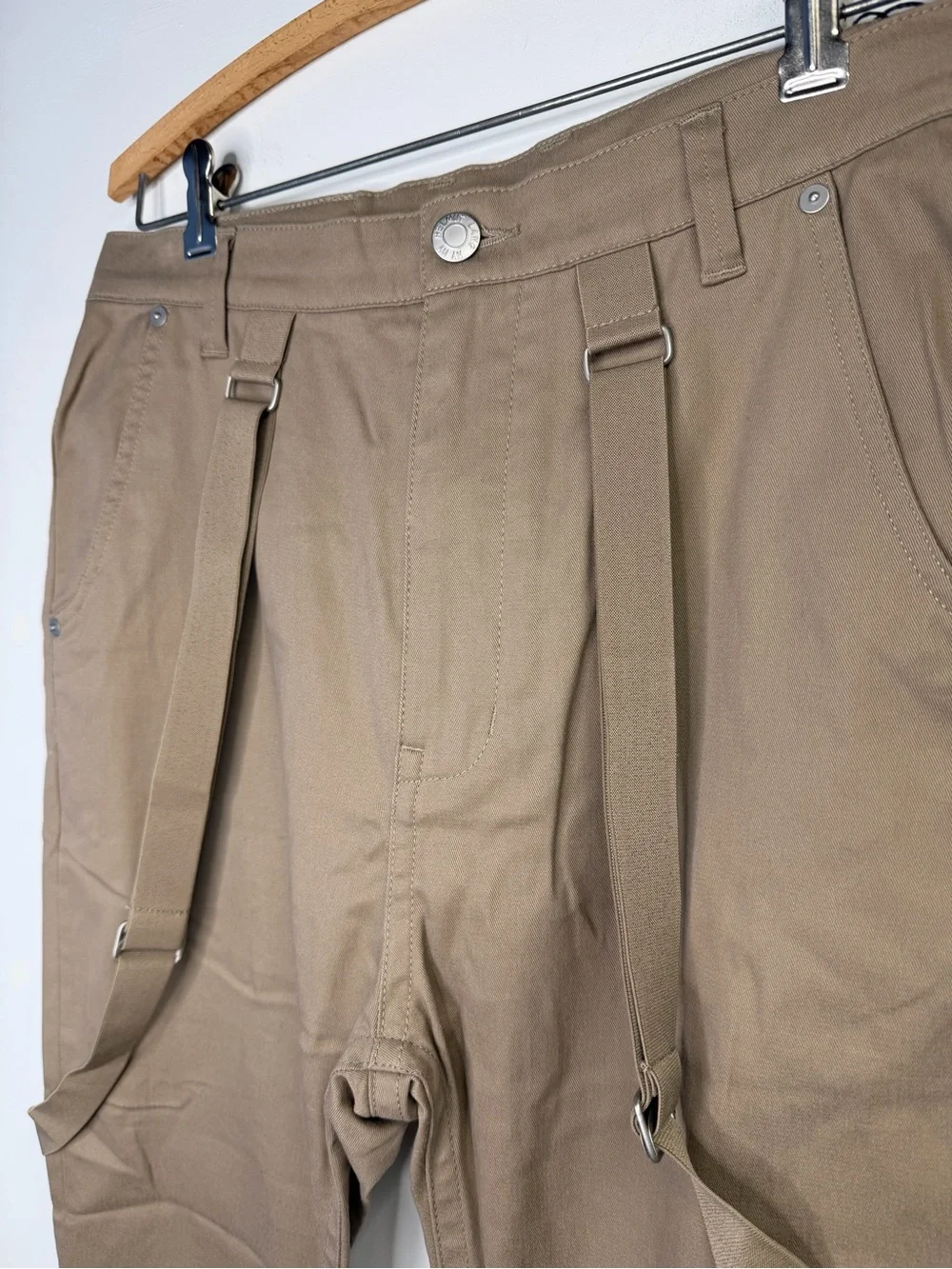 Helmut Lang Cropped Suspender Trouser Driftwood Tan Size 30 NWT - Picture 6 of 7
